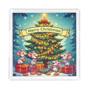 Cute Mice Cookies Christmas Tree Festive Cheerful Acrylic Tray