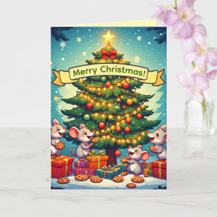 Cute Mice Cookies Christmas Tree Festive Cheerful Card