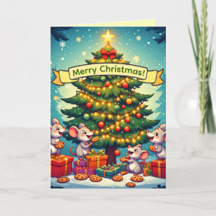 Cute Mice Cookies Christmas Tree Festive Cheerful Holiday Card