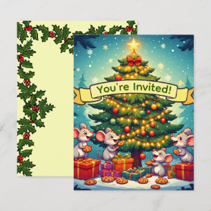 Cute Mice Cookies Christmas Tree Festive Cheerful Invitation