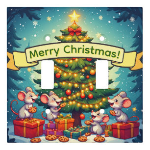 Cute Mice Cookies Christmas Tree Festive Cheerful Light Switch Cover