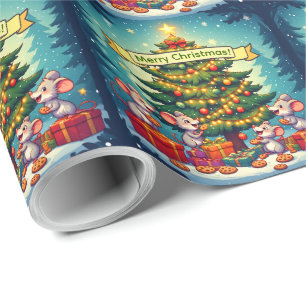 Cute Mice Cookies Christmas Tree Festive Cheerful Wrapping Paper