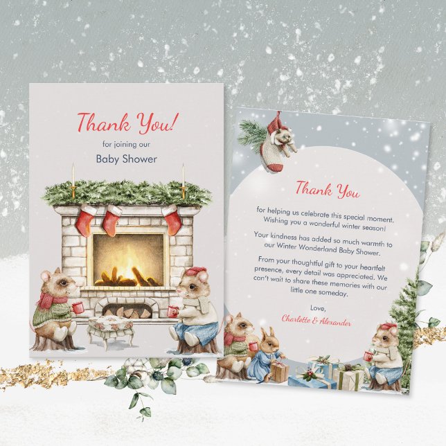 Cute Mice Cozy Winter Tea Party Baby Shower Thank You Card (Cute Mice Cozy Winter Tea Party Baby Shower Thank You Card ©Susanne Sachers - Sunny Mind Design 🌞)