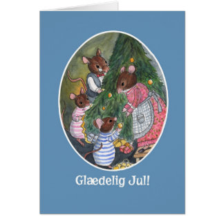 Cute Mice Decorating Christmas Tree Danish Cards