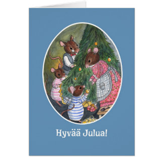 Cute Mice Decorating Christmas Tree Finnish Cards