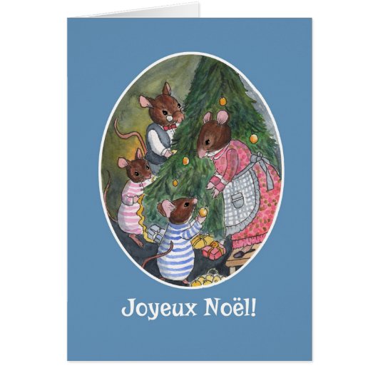 Cute Mice Decorating Christmas Tree French Cards (Front)