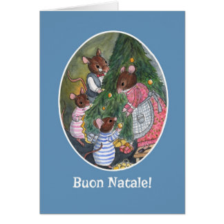 Cute Mice Decorating Christmas Tree Italian Cards