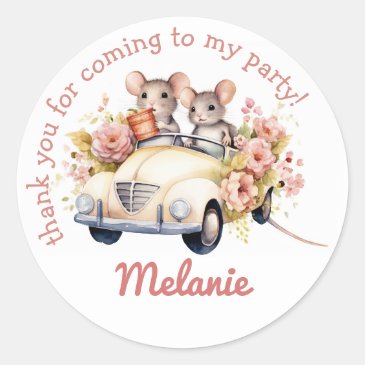 Cute Mice in a Car Kids Birthday Party Thank You