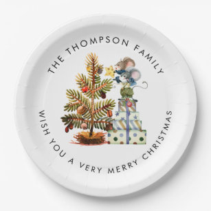 Cute Mice Merry Christmas Tree Name Paper Plates
