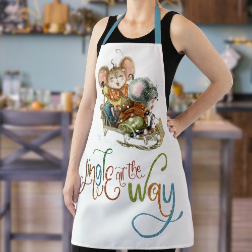 Cute Mice on Sleigh Jingle All The Way Glitter Apron