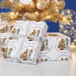 Cute Mice Pattern Merry Christmas Tree Name Wrapping Paper
