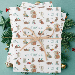 Cute Mice Reading Books Merry Christmas Wrapping Paper Sheets