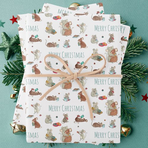 Cute Mice Reading Books Merry Christmas Wrapping Paper Sheets