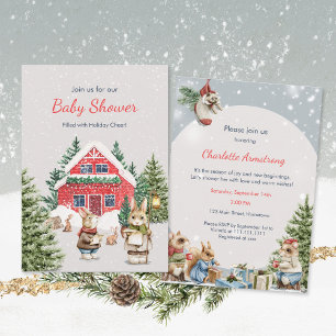 Cute Mice Snowy Winter Wonderland Baby Shower Invitation