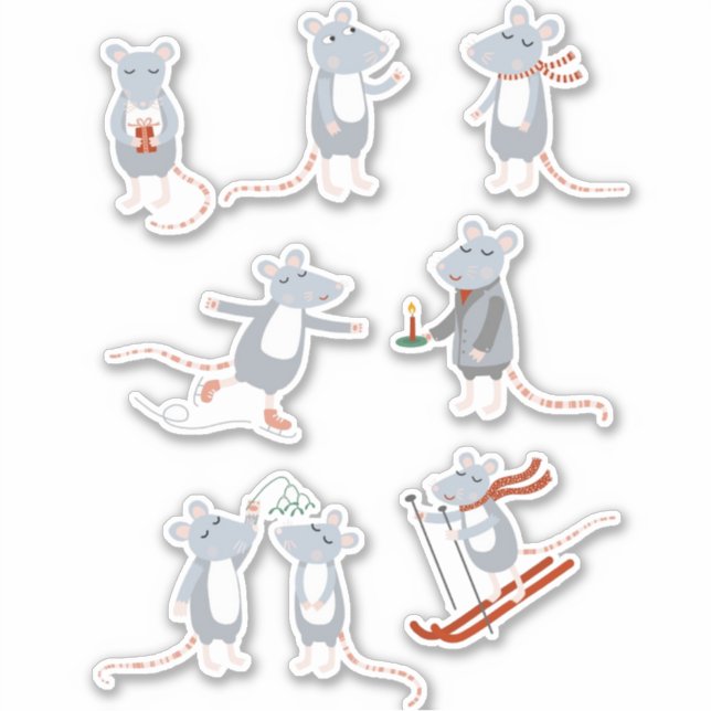 Cute Mice Winter Sticker (Front)