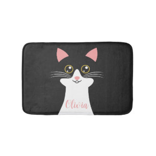 Cute Mid Century black cat portrait Bath Mat