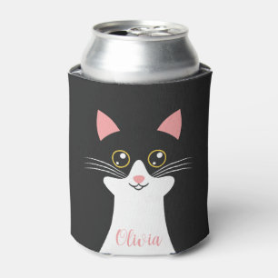 Cute Mid Century black cat portrait Can Cooler