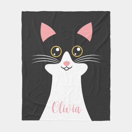 Cute Mid Century black cat portrait Fleece Blanket