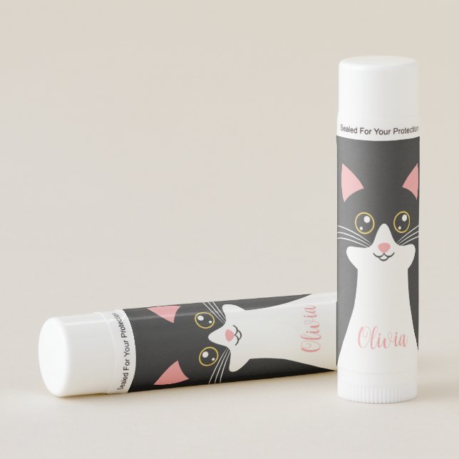 Cute Mid Century black cat portrait Lip Balm (Front)