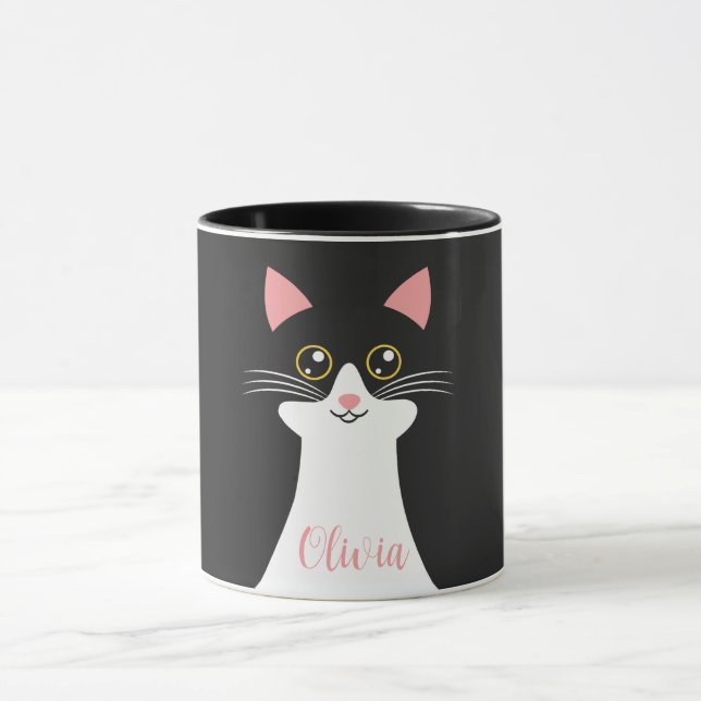 Cute Mid Century black cat portrait Mug (Center)