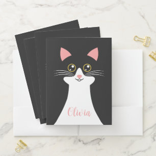 Cute Mid Century black cat portrait Pocket Folder