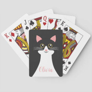 Cute Mid Century black cat portrait Poker Cards