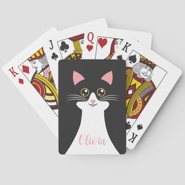 Cute Mid Century black cat portrait Poker Cards (Back)