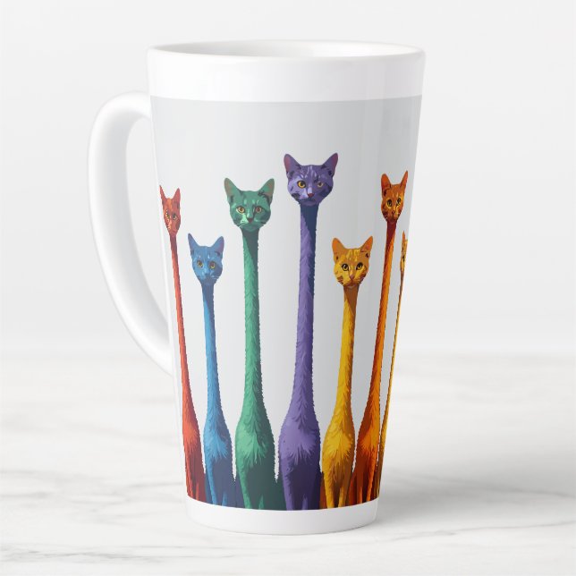 Cute mid century modern colorful retro cat  latte mug (Left Angle)