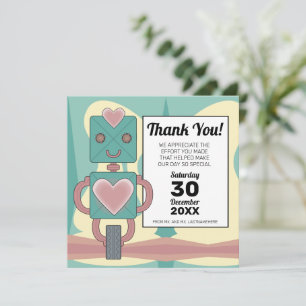 Cute Mid-Century Modern Robot Kid's First Birthday Thank You Card