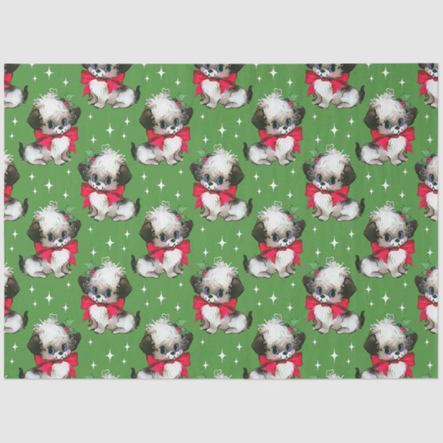 Cute Mid Century Retro Christmas Dog Tissue Paper (Front)