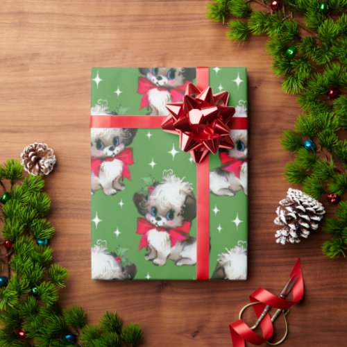 Cute Mid Century Retro Christmas Dog  Wrapping Paper