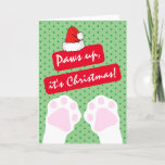 Cute Mid Century Retro Green And Red Paws Up Cat Holiday Card