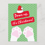 Cute Mid Century Retro Green And Red Paws Up Cat Holiday Postcard
