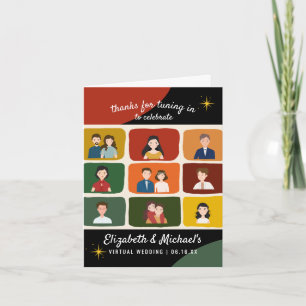 Cute Mid Century Style Virtual Video Wedding Photo Letterpress Thank You Card