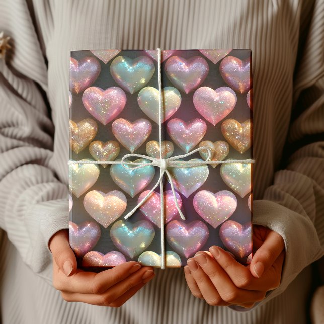 Cute Midnight Blue Chic Colorful Hearts Wrapping Paper (Creator Uploaded)