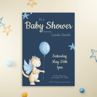 Cute Midnight Blue Dragon Baby Shower Invitation