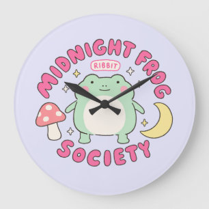 Cute Midnight Frog Society Kawaii Pastel Mushroom Large Clock