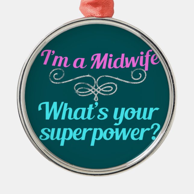 Cute Midwife Superhero Metal Ornament (Front)