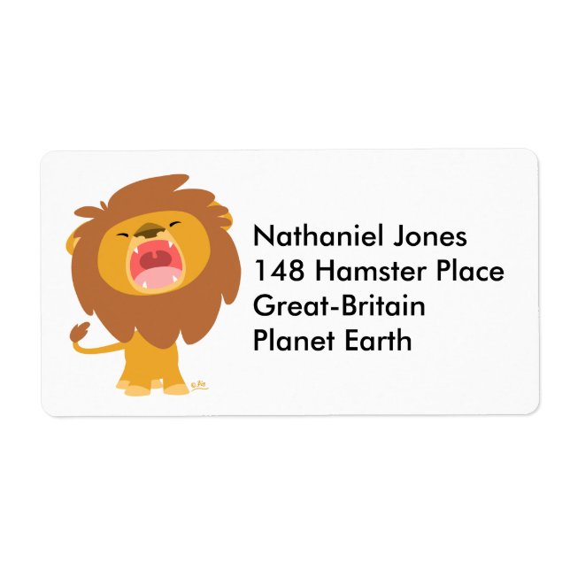 Cute Mighty  Roaring Lion Cartoon Label (Front)