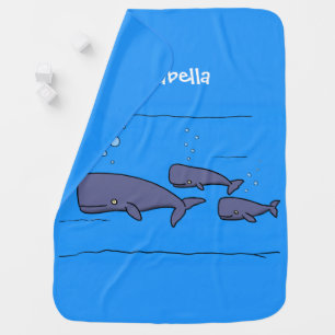 Cute migrating cartoon whales illustration baby blanket