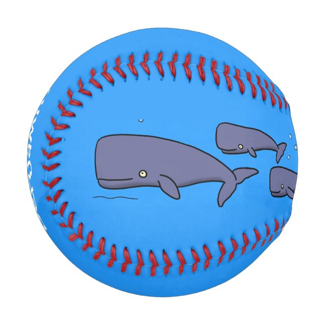 Cute migrating cartoon whales illustration baseball (Front Left)
