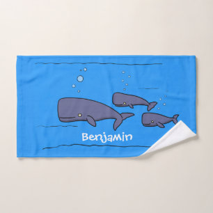 Cute migrating cartoon whales illustration bath towel set