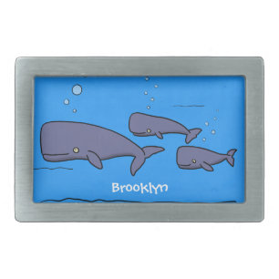 Cute migrating cartoon whales illustration belt buckle