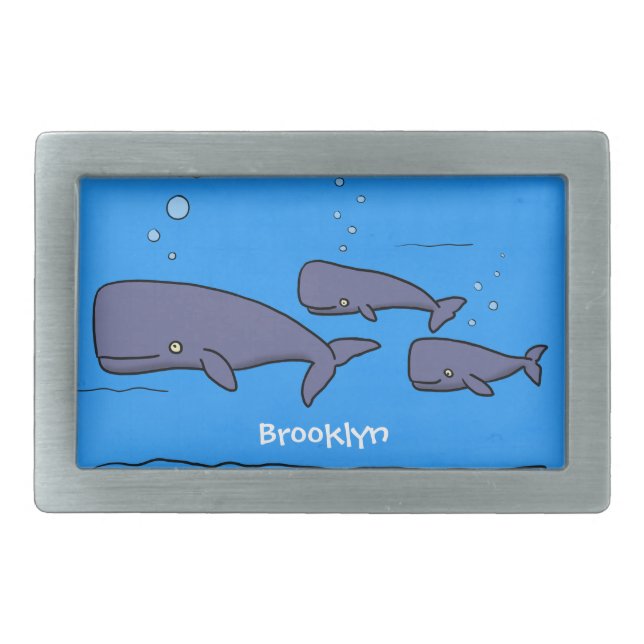 Cute migrating cartoon whales illustration belt buckle (Front)