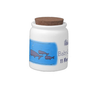 Cute migrating cartoon whales illustration candy jar