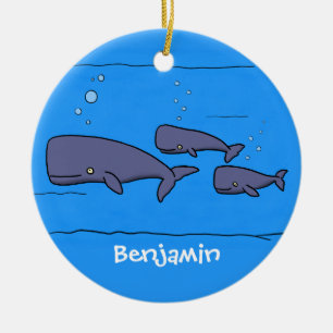 Cute migrating cartoon whales illustration ceramic ornament