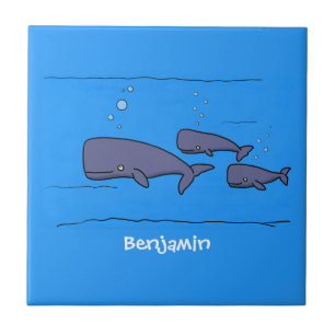 Cute migrating cartoon whales illustration ceramic tile