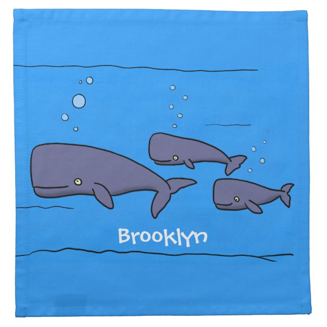 Cute migrating cartoon whales illustration cloth napkin (Front)