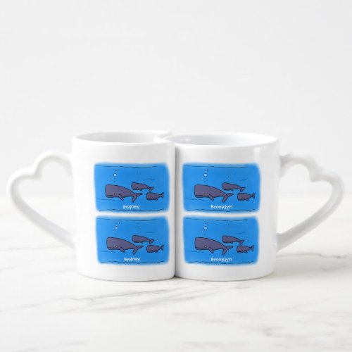 Cute migrating cartoon whales illustration coffee mug set