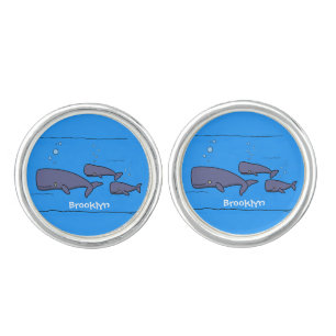 Cute migrating cartoon whales illustration cufflinks
